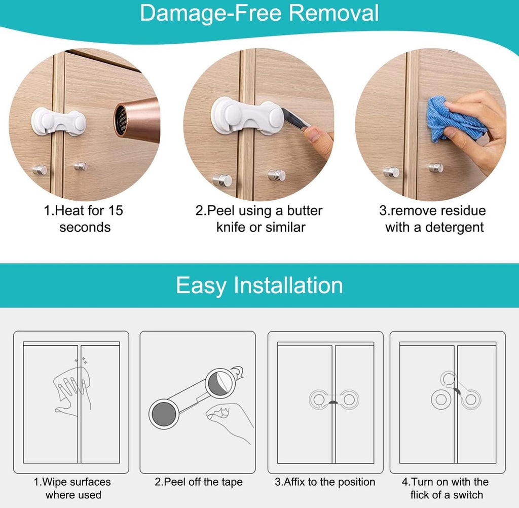 10 Pieces - Child Lock - Drawer Child Lock - Refrigerator Lock - Cabinet Child Locks - Cabinet Door Child Safety - Child Security - No Drilling Required - Safety Lock - Door Security - Baby Lock - Child Locks - Drawer Lock - White - Cabinet & Drawer Secur