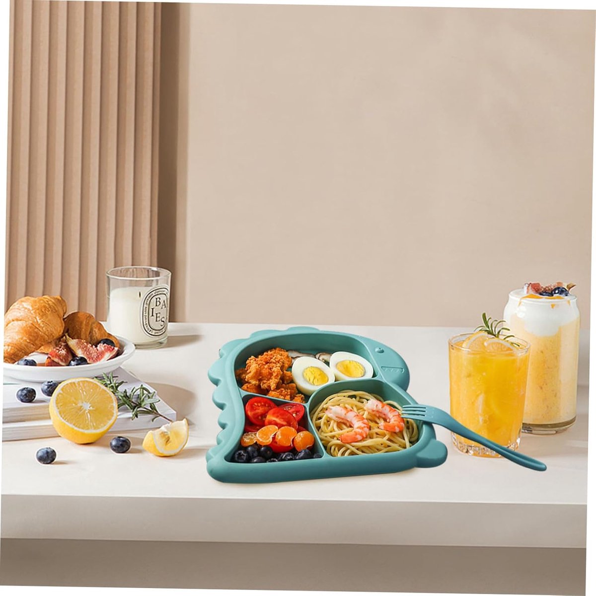 Children's Plate - Baby Plates - 4-Piece Set - BPA-Free - Children's Tableware - Non-Slip Base - Fork / Spoon - Food-Safe Material - Baby Gift - Unbreakable - Durable - Oven, Freezer, Microwave, and Dishwasher Safe