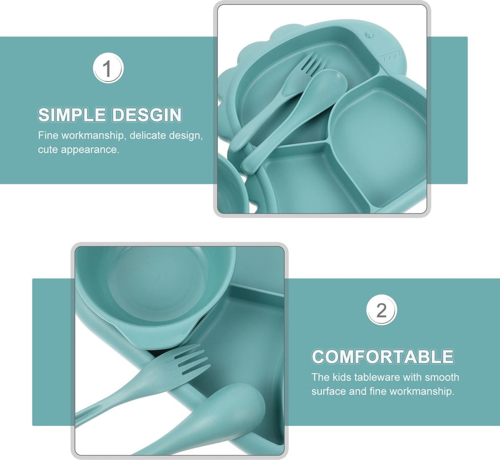 Children's Plate - Baby Plates - 4-Piece Set - BPA-Free - Children's Tableware - Non-Slip Base - Fork / Spoon - Food-Safe Material - Baby Gift - Unbreakable - Durable - Oven, Freezer, Microwave, and Dishwasher Safe