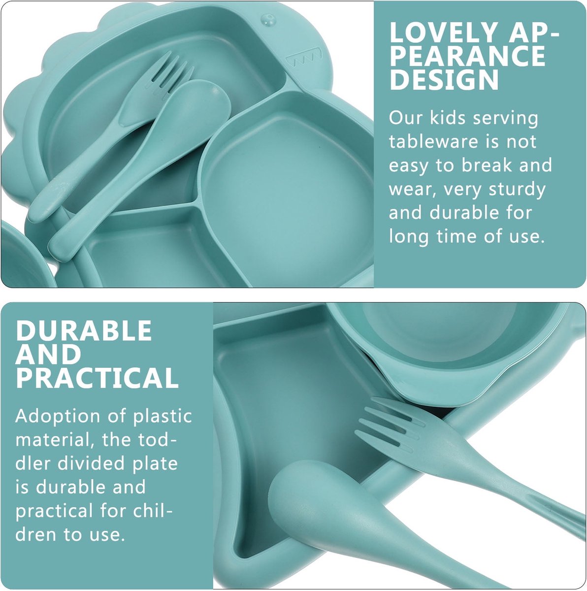 Children's Plate - Baby Plates - 4-Piece Set - BPA-Free - Children's Tableware - Non-Slip Base - Fork / Spoon - Food-Safe Material - Baby Gift - Unbreakable - Durable - Oven, Freezer, Microwave, and Dishwasher Safe