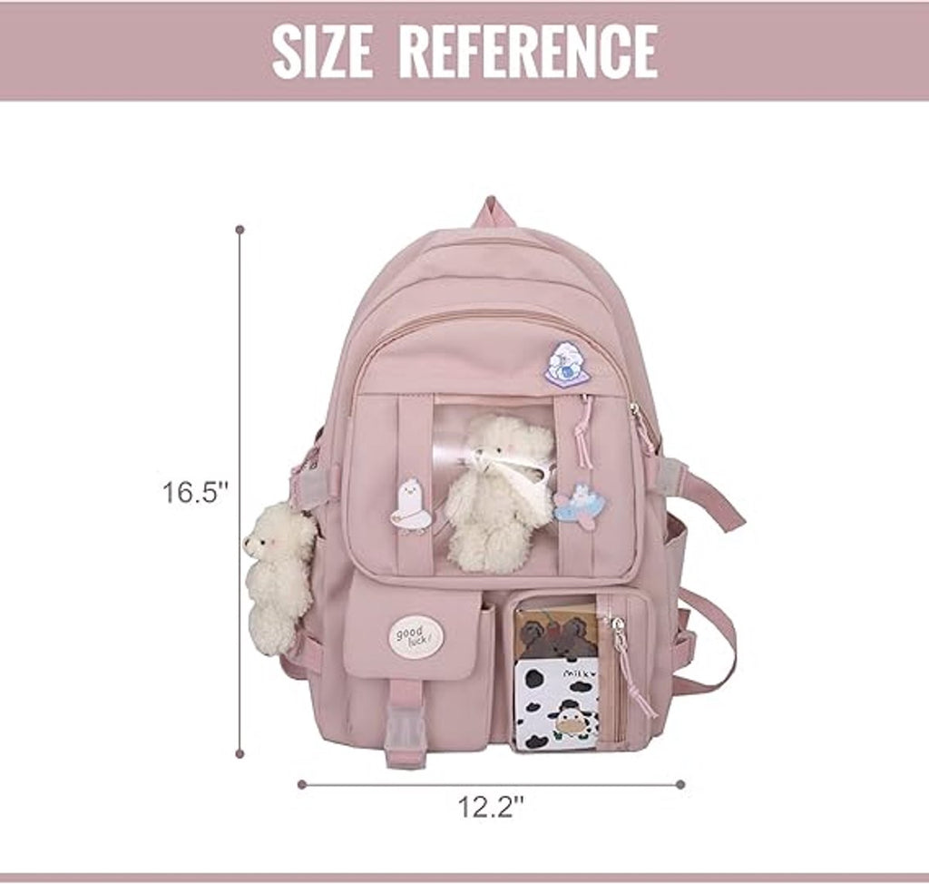 Waterproof backpack for girls - Girl's Backpack With Pin and Accessories - boys' backpack - women's backpack - Lightweight School Bag - School Student School Bag - Large Capacity Backpacks - Teenagers - High School Backpacks - Pink