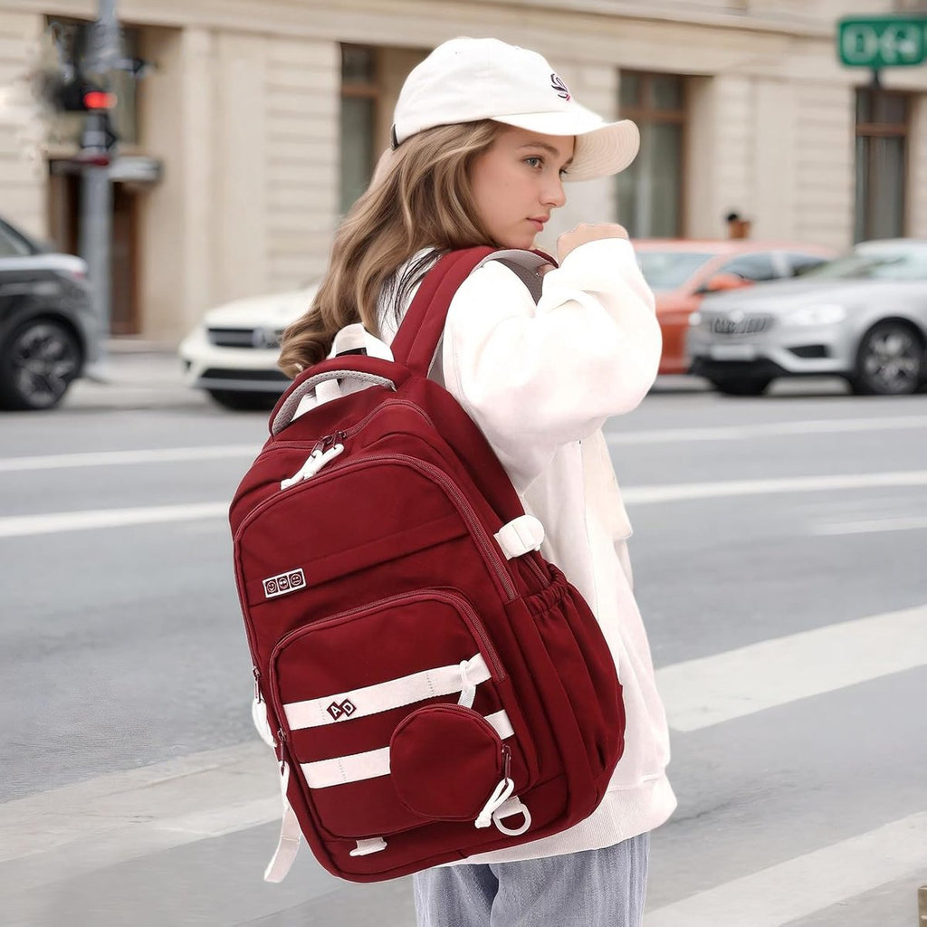 Waterproof backpack for girls - Girl Backpack - School backpack - lightweight school bag - School bag - Girls School Student School Bag - Large capacity backpacks for Girls and Boys - Teenagers - High School backpacks - Red