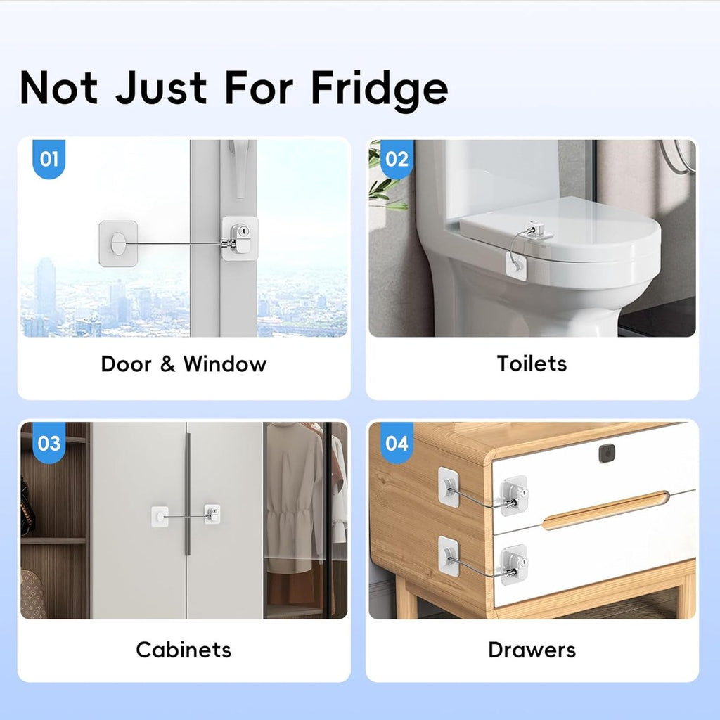 2-Pack Refrigerator Locks - with Keys - for Children, Toddlers, and Adults - Self-Adhesive Refrigerator Lock - for Refrigerator, Cabinets & Drawers, Oven, Windows - Child Safety - White