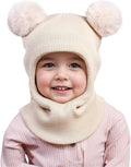 2-in-1 baby hat - Hat and Scarf Set - winter hooded scarf - windproof children's hat - cold protection - winter hat for child & baby - kids' beanie - winter knitted hats - warm and windproof knitted hats - 1-6 years old - White