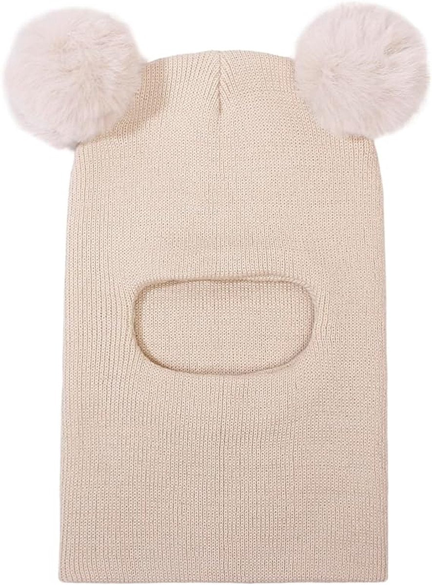 2-in-1 baby hat - Hat and Scarf Set - winter hooded scarf - windproof children's hat - cold protection - winter hat for child & baby - kids' beanie - winter knitted hats - warm and windproof knitted hats - 1-6 years old - White