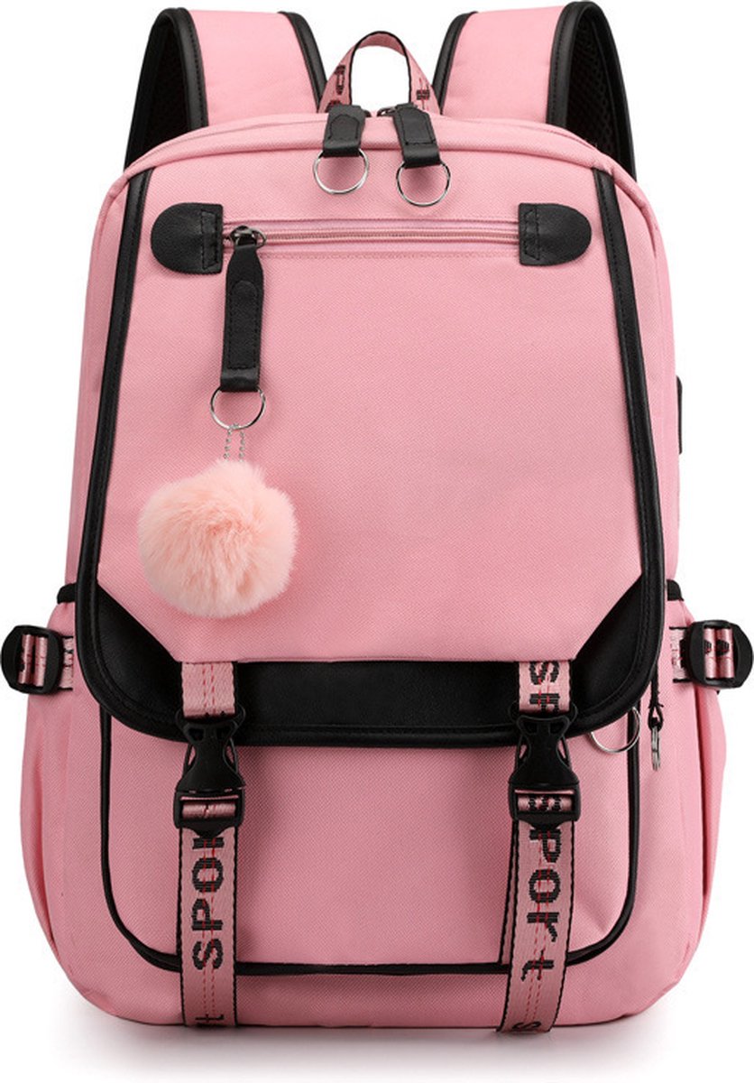 30L School Backpack with USB Charging Port – Laptop Bag with Plush Keychain