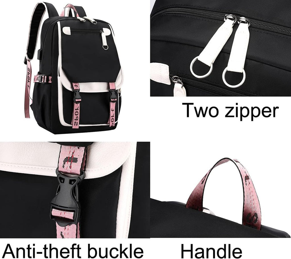 30L School Backpack with USB Charging Port – Laptop Bag with Plush Keychain