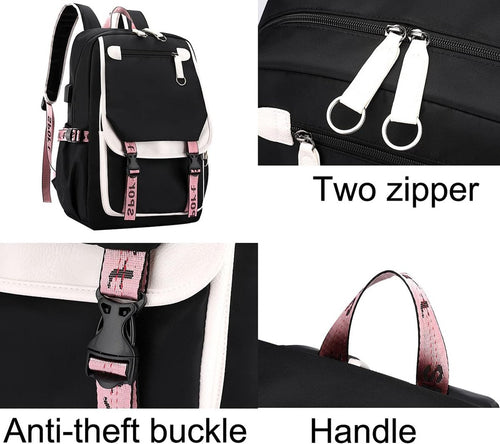 30L School Backpack with USB Charging Port – Laptop Bag with Plush Keychain