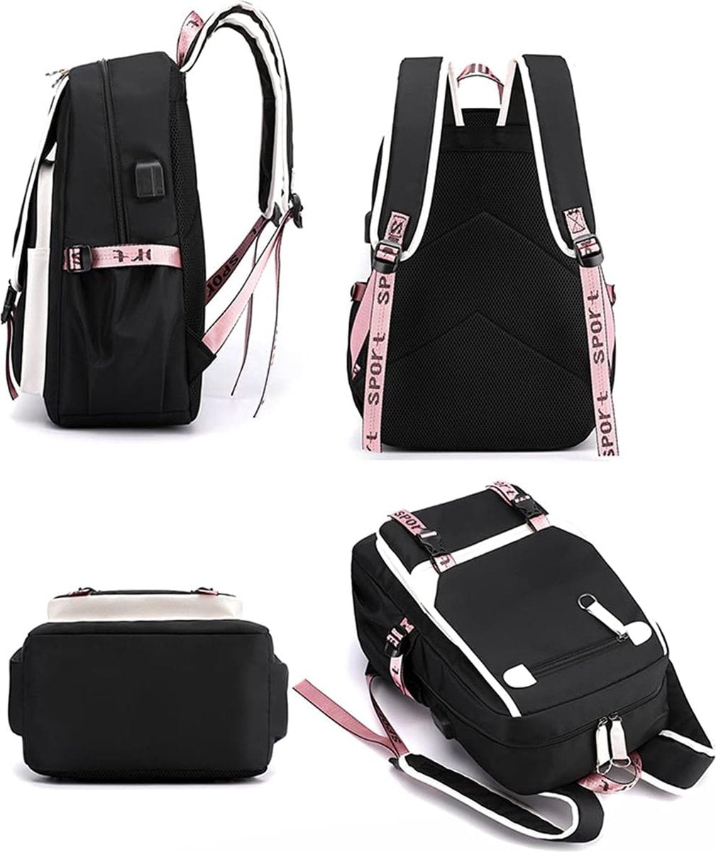 30L School Backpack with USB Charging Port – Laptop Bag with Plush Keychain
