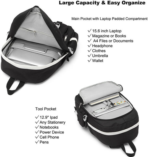 30L School Backpack – Multi-Compartment Laptop Bag (Black)