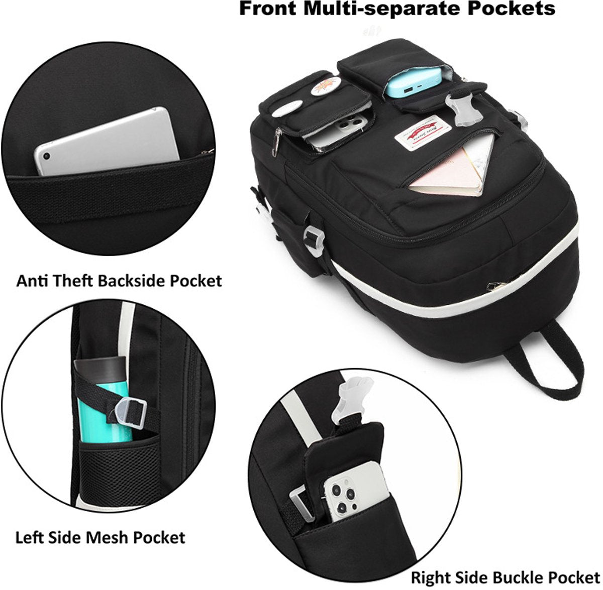 30L School Backpack – Multi-Compartment Laptop Bag (Black)
