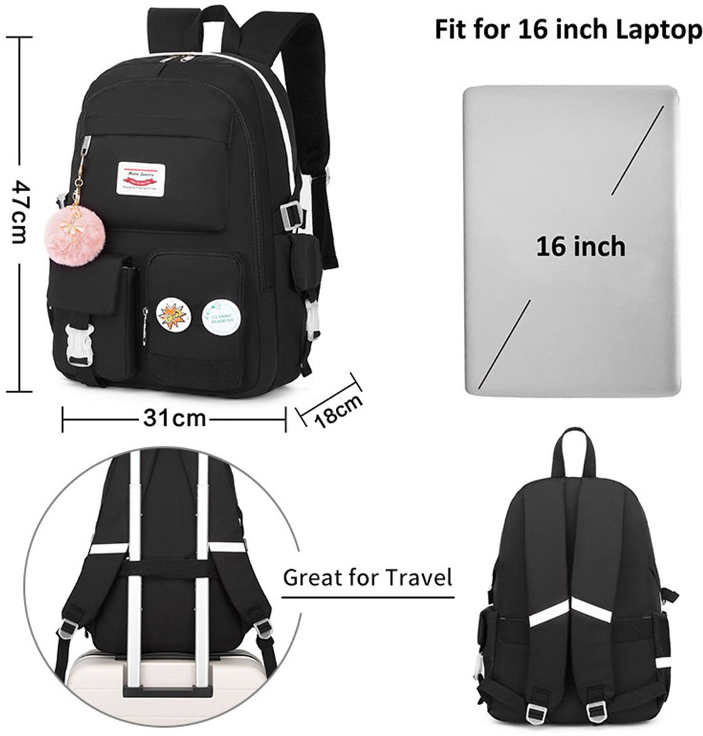 30L School Backpack – Multi-Compartment Laptop Bag (Black)