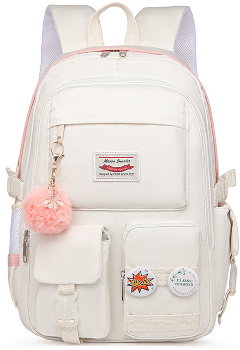 30L School Backpack – Multi-Compartment Laptop Bag (White)