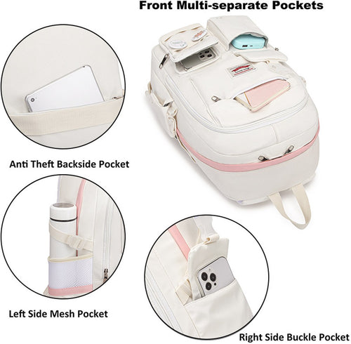 30L School Backpack – Multi-Compartment Laptop Bag (White)