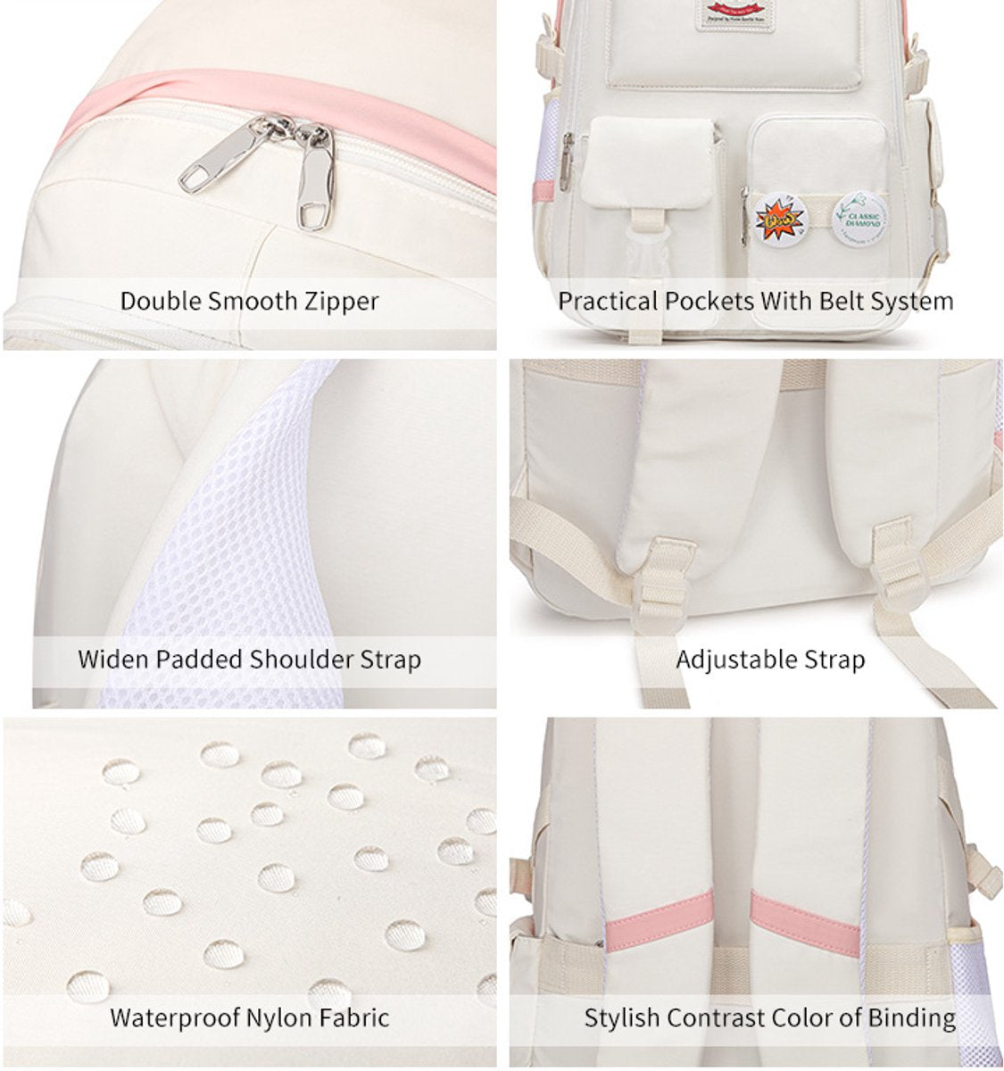 30L School Backpack – Multi-Compartment Laptop Bag (White)
