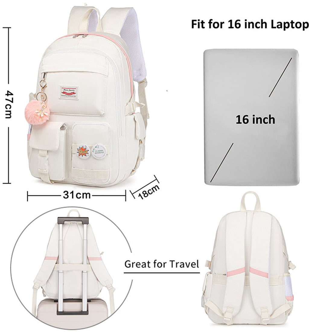 30L School Backpack – Multi-Compartment Laptop Bag (White)