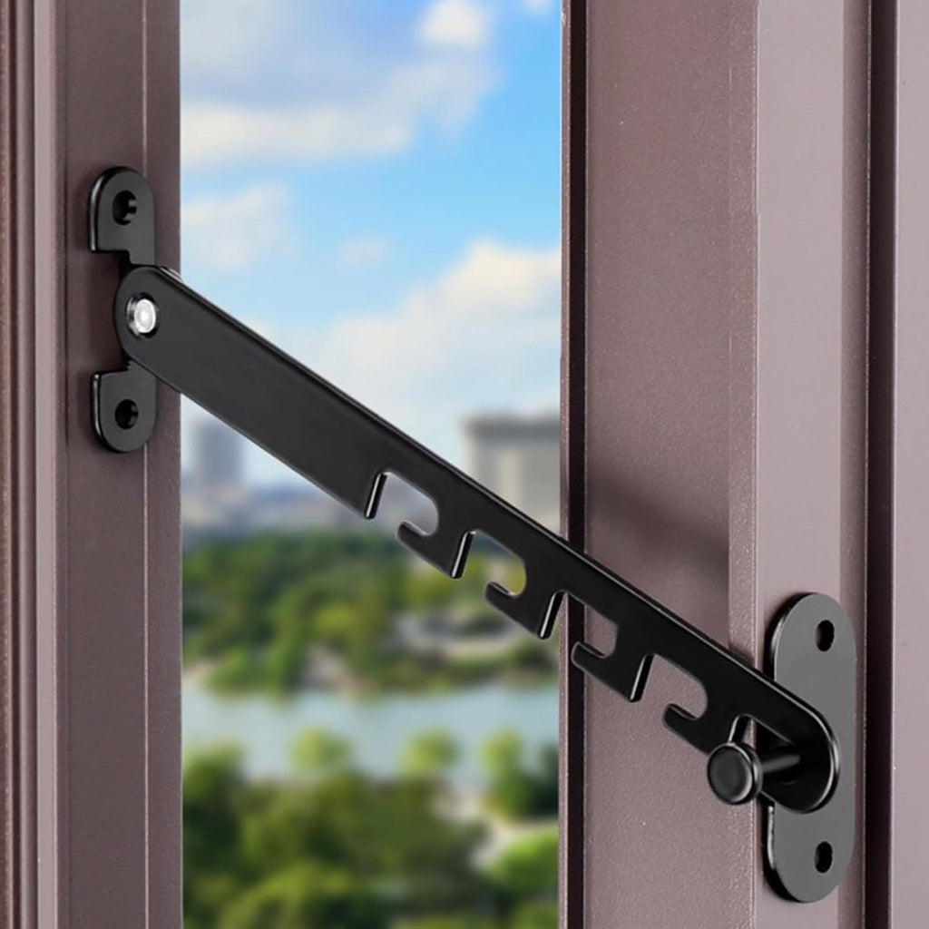 Window Restrictor Stays 2 Pack – Adjustable Window & Door Safety Limiters (Black)