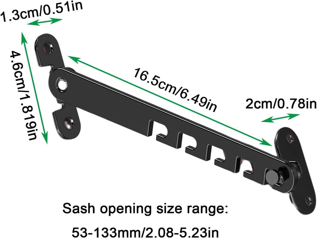 Window Restrictor Stays 2 Pack – Adjustable Window & Door Safety Limiters (Black)