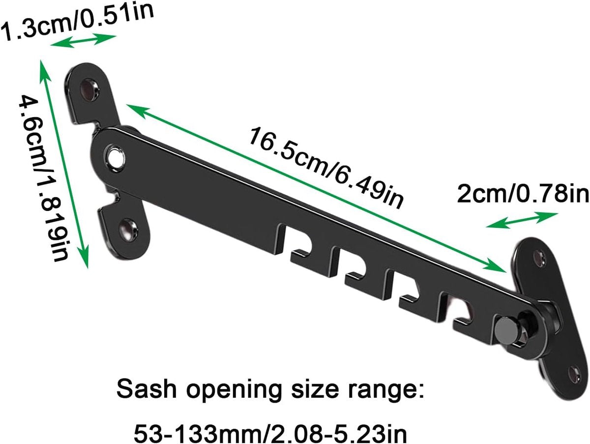 Window Restrictor Stays 2 Pack – Adjustable Window & Door Safety Limiters (Black)