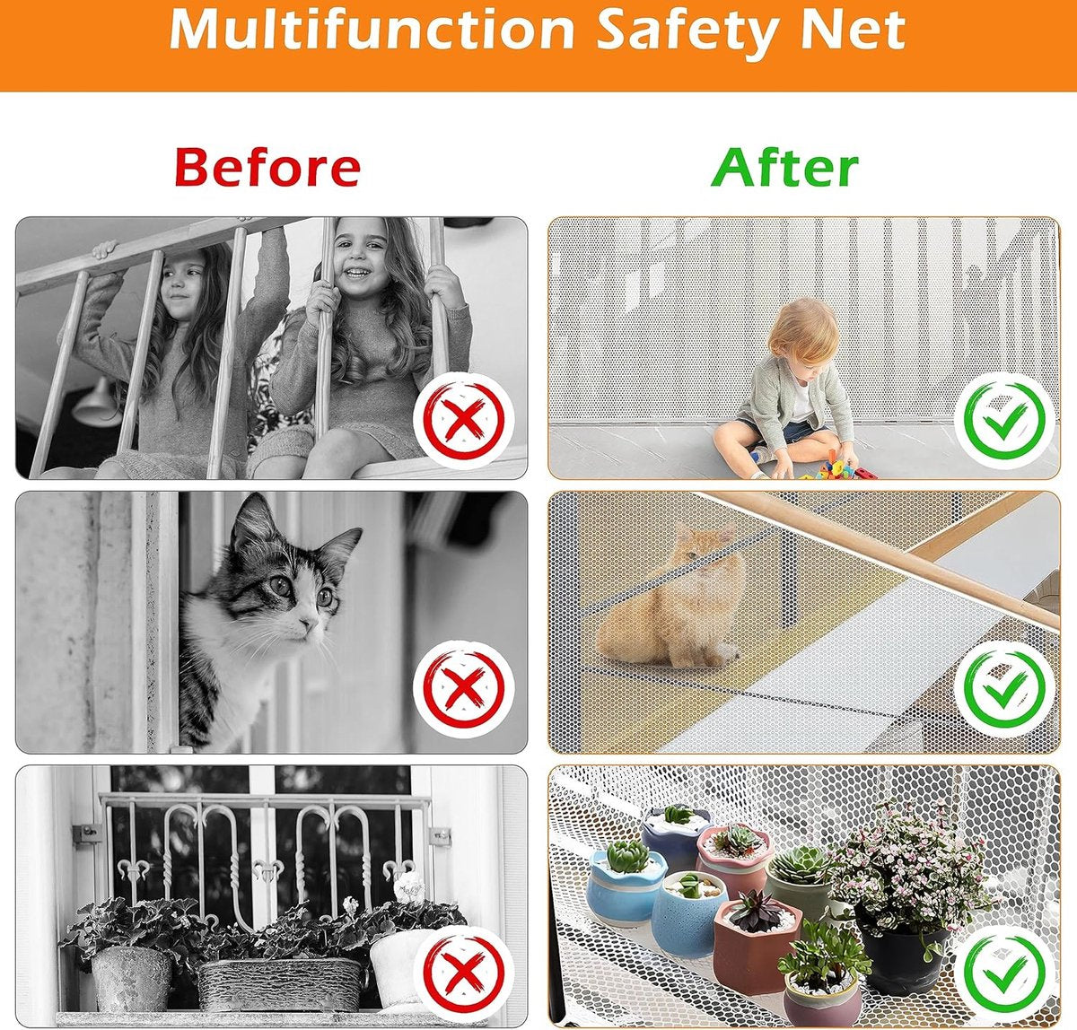 Child Safety Net 300 x 79 cm – Stair & Balcony Mesh Guard (White)