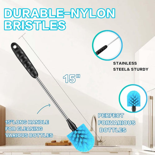 3-Piece Bottle Cleaning Brush Set – Long Handle, Straw & Crevice Brushes (Blue)