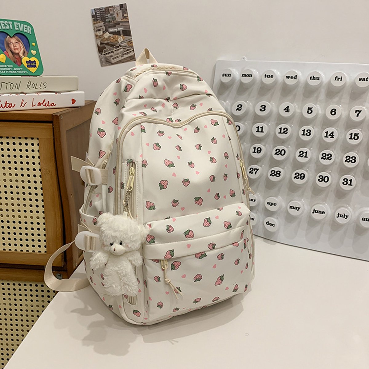 20L School Backpack – Lightweight Tablet & Everyday Bag (Strawberry Print)