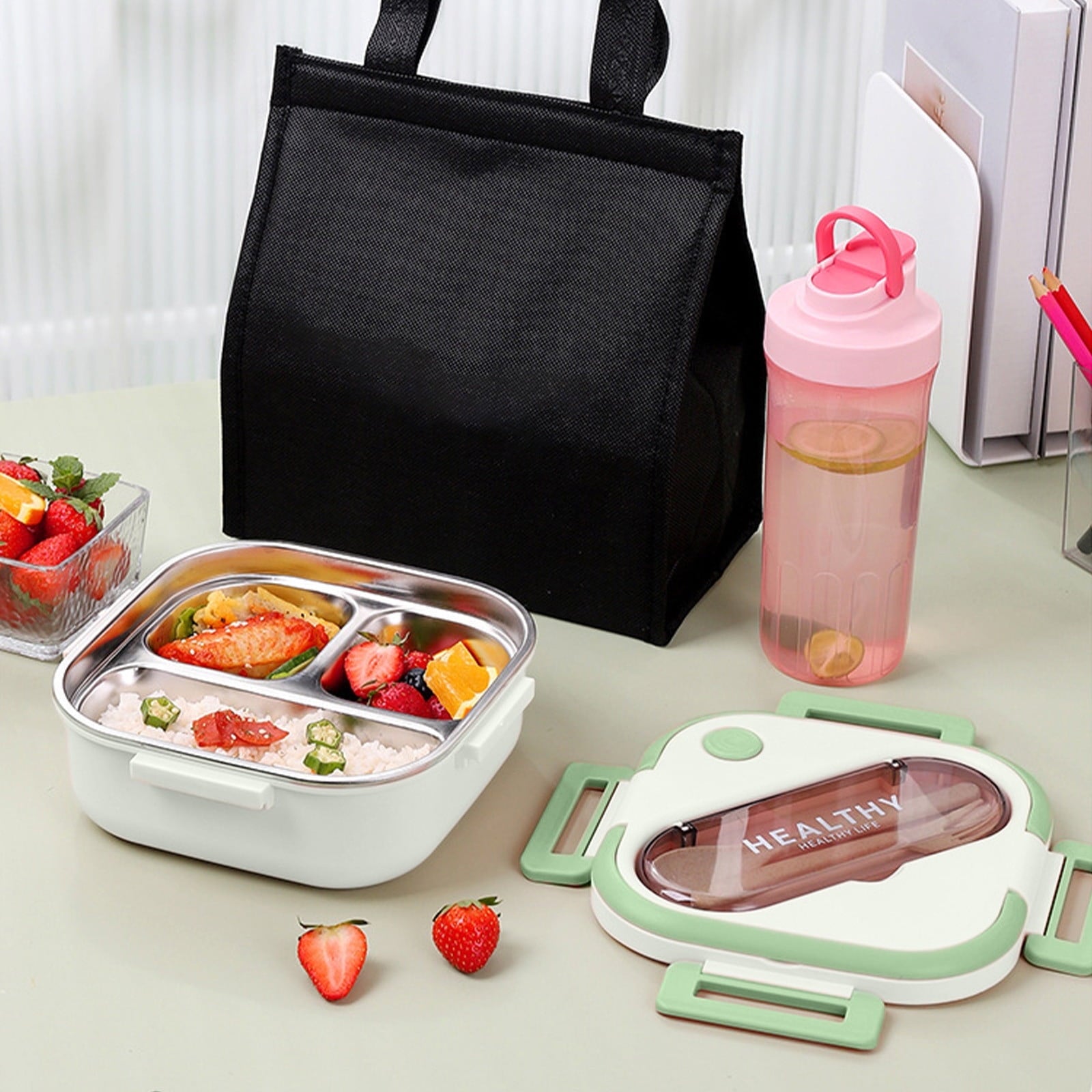 Aespoir Lunch Box, Toddler Lunch Box, Leak-Proof, Four-Sided Clasp for School,Camping,Travel, 7.5x7.5x3 In,Purple
