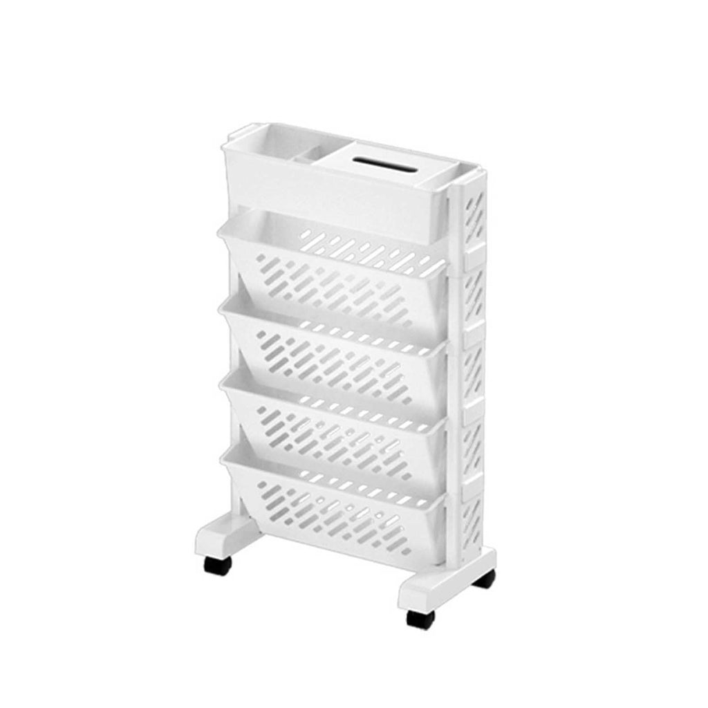 Mobile Bookshelf, Plastic Rolling Organization Shelf, Practical Rotatable for Home, Movable Bookcase with Wheels, Floor Shelf, Book Stand Trolley, Plastic Mobile Bookshelf Organizer