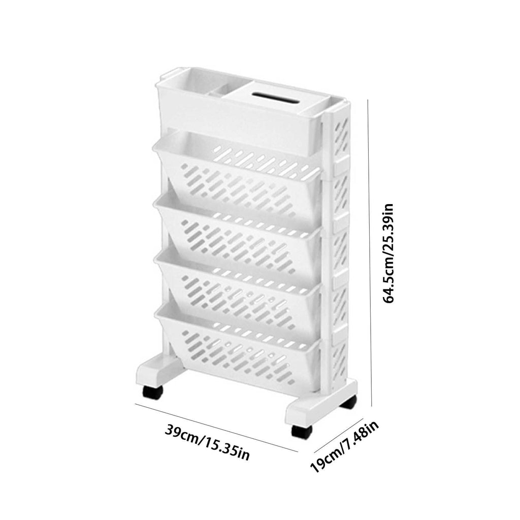 Mobile Bookshelf, Plastic Rolling Organization Shelf, Practical Rotatable for Home, Movable Bookcase with Wheels, Floor Shelf, Book Stand Trolley, Plastic Mobile Bookshelf Organizer
