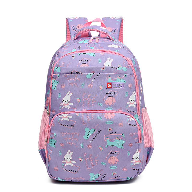 Purple Cartoon Student Backpack – Large Capacity Ergonomic School Bag