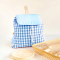 Blue Gingham Checkered Canvas Backpack – Trendy Aesthetic School & Travel Bag