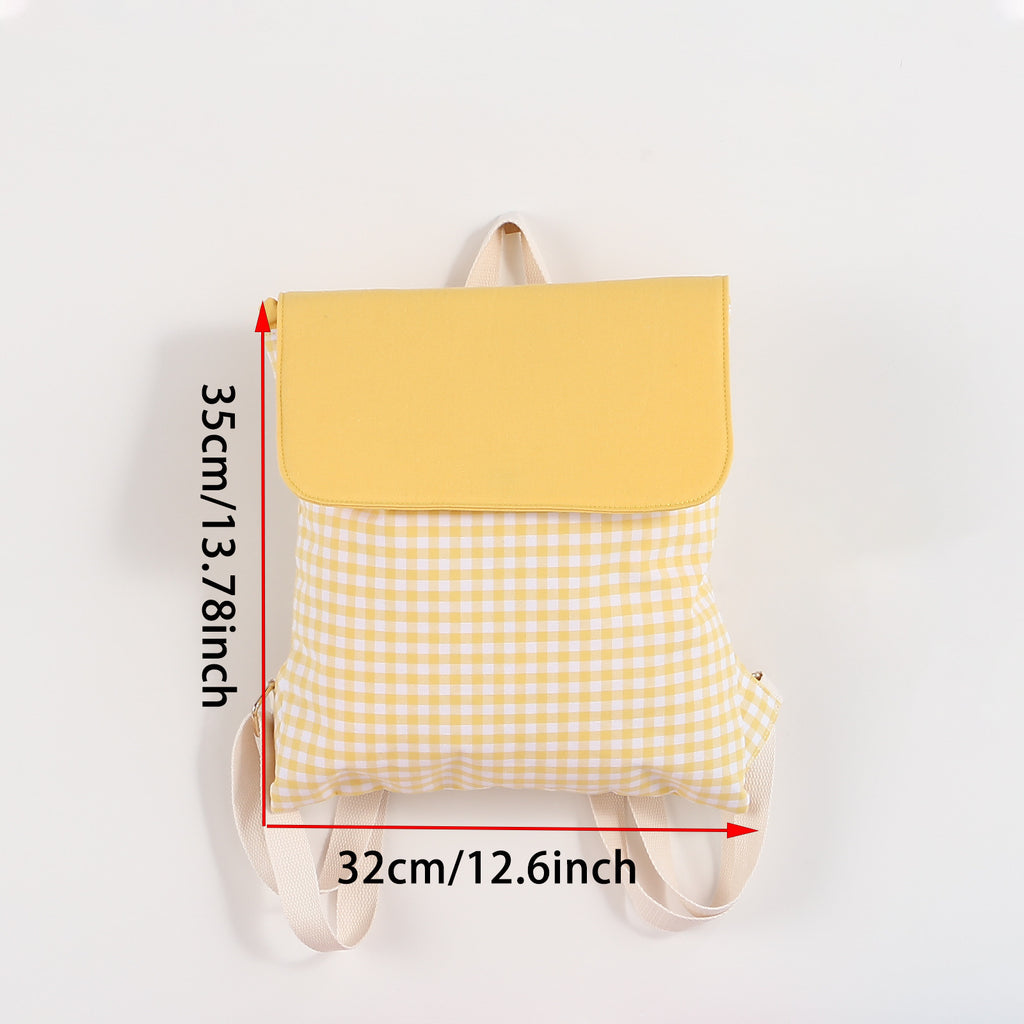 Blue Gingham Checkered Canvas Backpack – Trendy Aesthetic School & Travel Bag