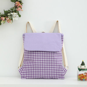 Purple Gingham Checkered Canvas Backpack – Trendy Aesthetic School & Travel Bag