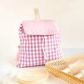 Pink Gingham Checkered Canvas Backpack – Trendy Aesthetic School & Travel Bag