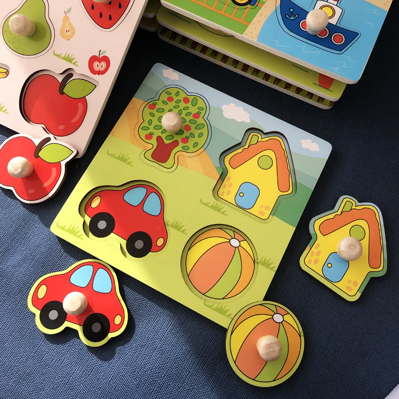 Fruit Hand-Grip Puzzle Board – Educational Shape Matching Toy for Early Learning, 14.5cm Square Design