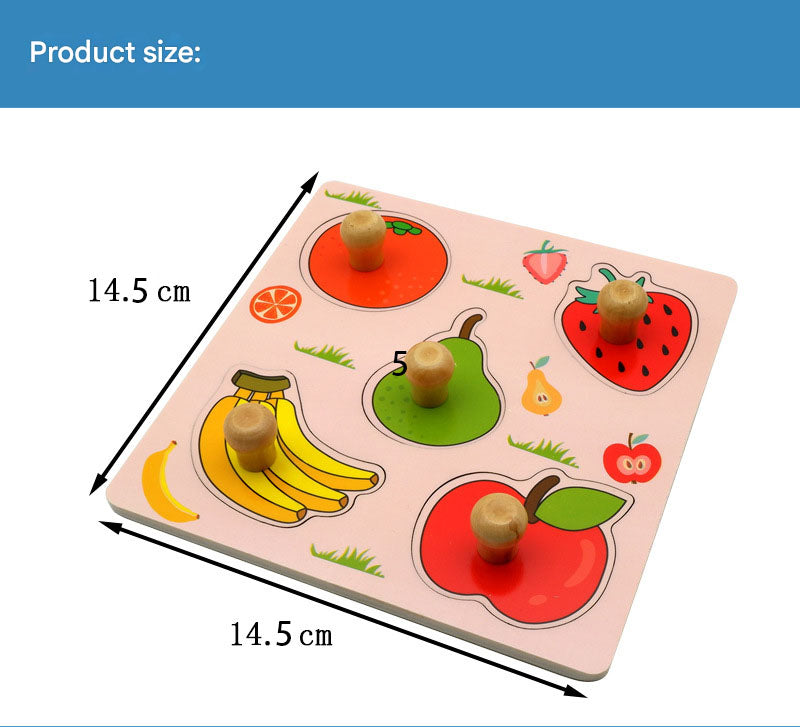 Fruit Hand-Grip Puzzle Board – Educational Shape Matching Toy for Early Learning, 14.5cm Square Design