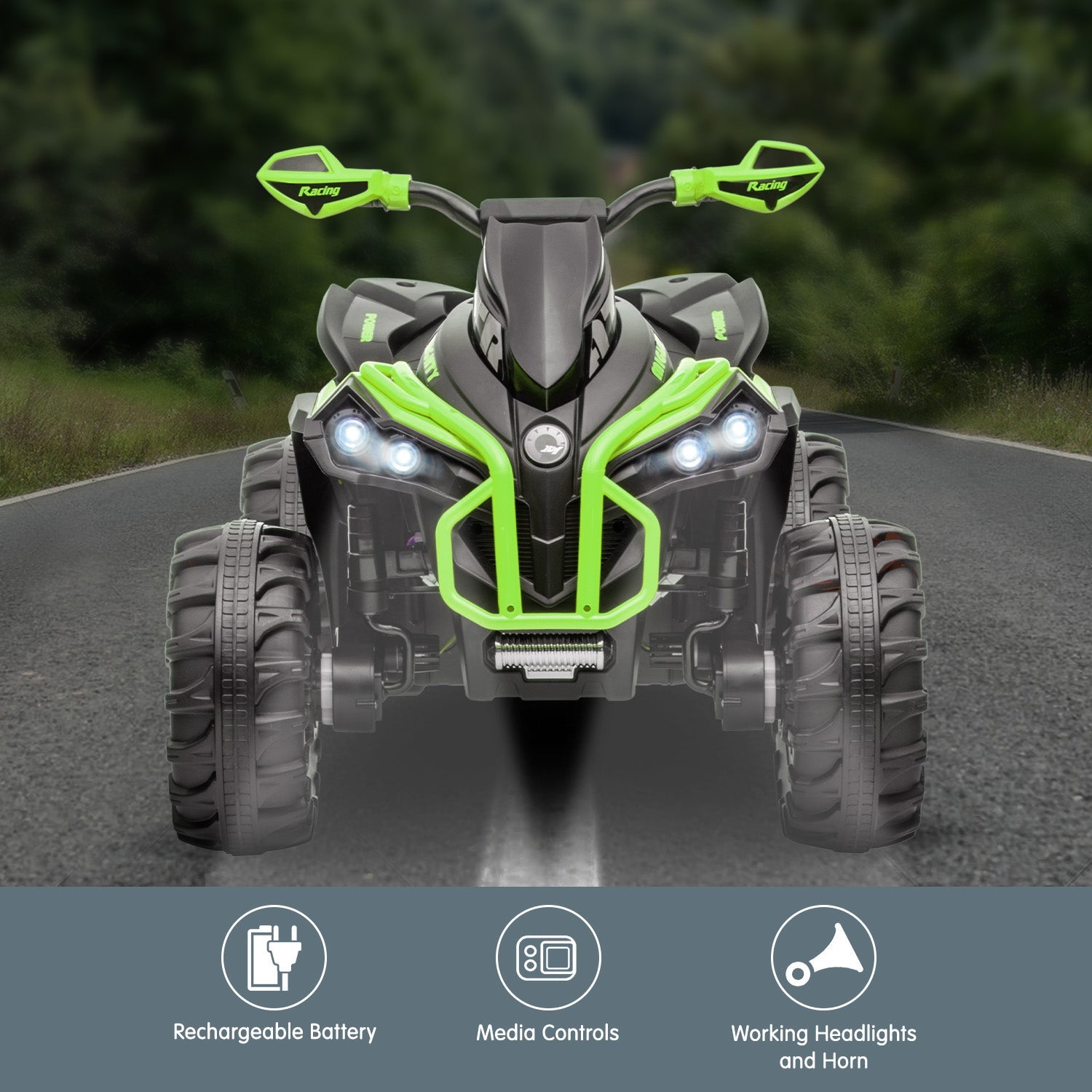 NNEDPE GTS99 Kids Toy Electric Ride On Quad Bike Toy ATV 50W - Green-4