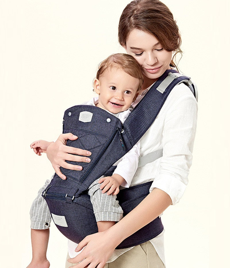 Baby Carrier with Bass Bear Hip Seat – Front Carry, Adjustable & Comfortable