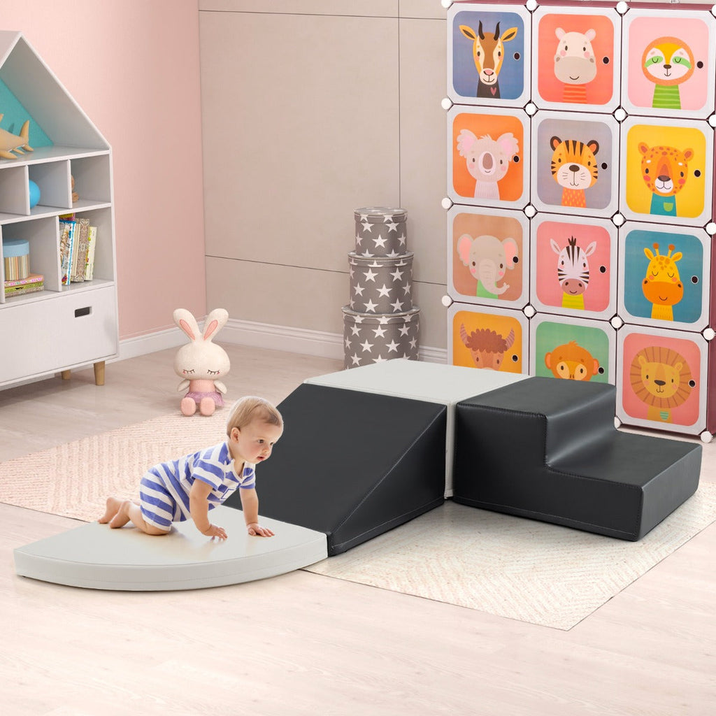 NNECW 4-Piece Kids Climb Crawl Playset for Nursery and Kindergarten-White-2