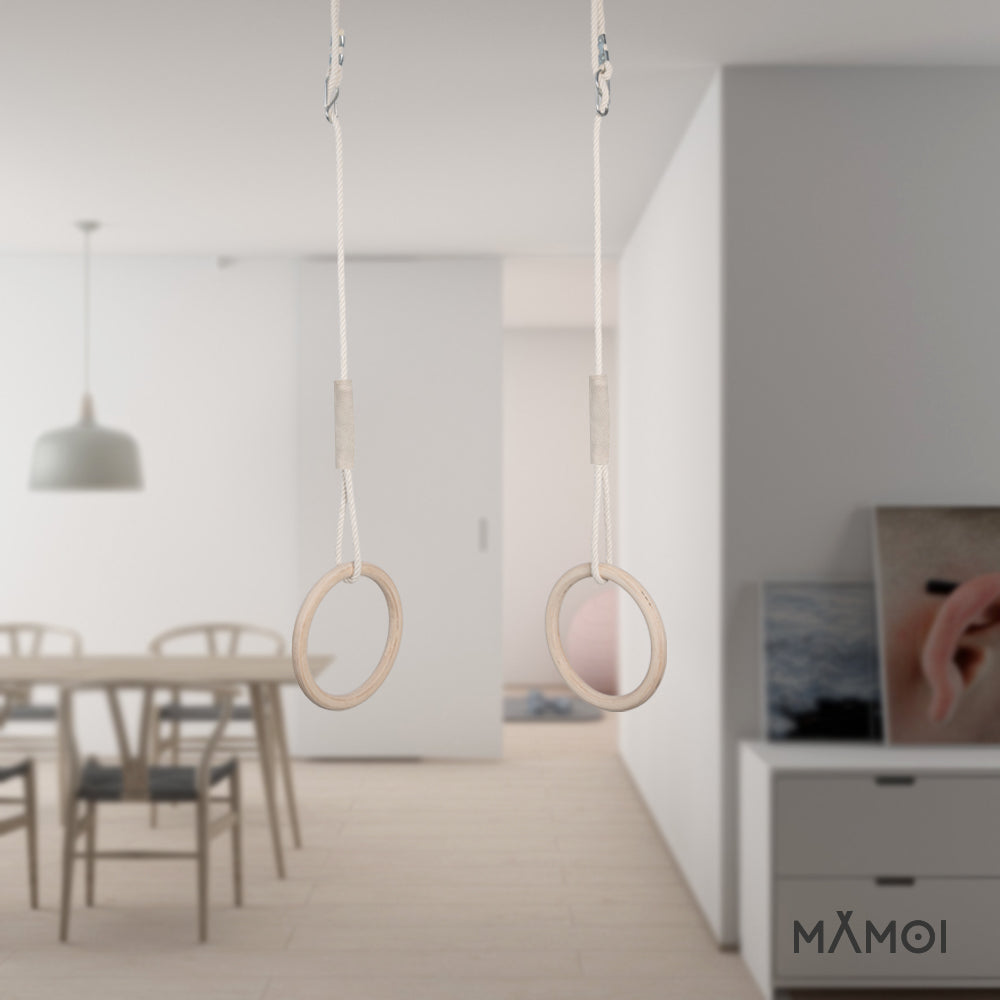 Trapeze swing with gym rings