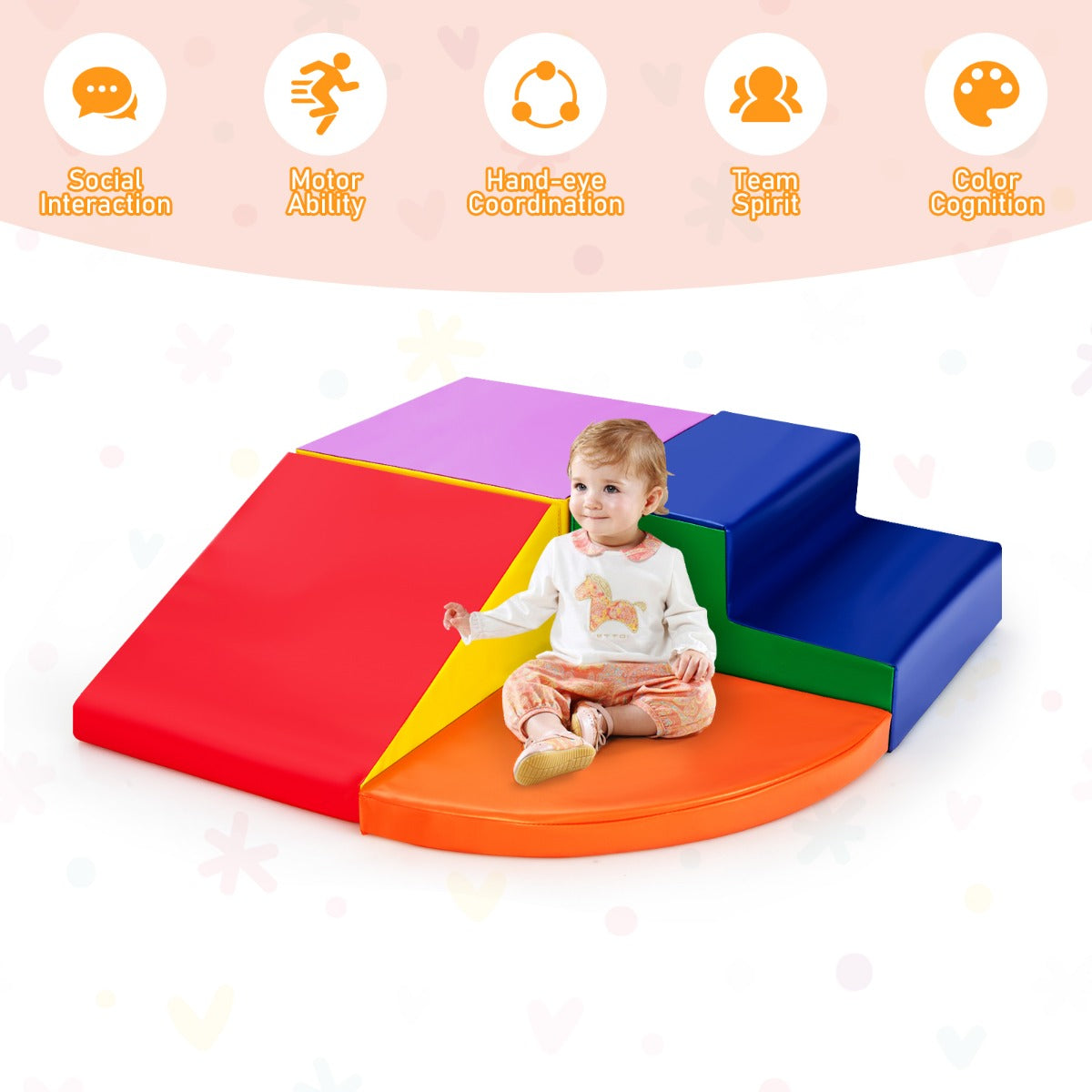 kids 4-piece climb and crawl foam playset orange indoor toy