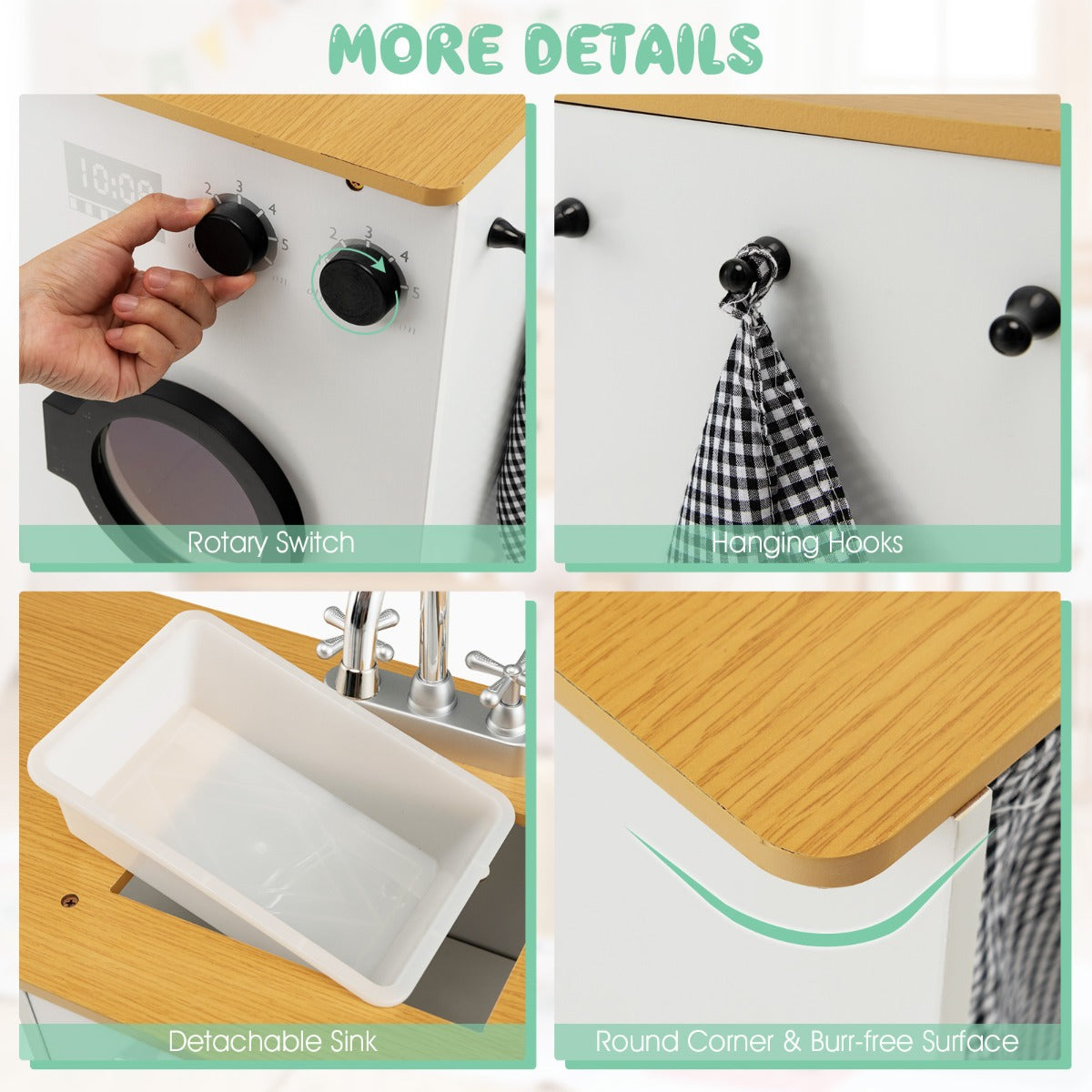 kids 2-piece kitchen playset with 7 cooking accessories