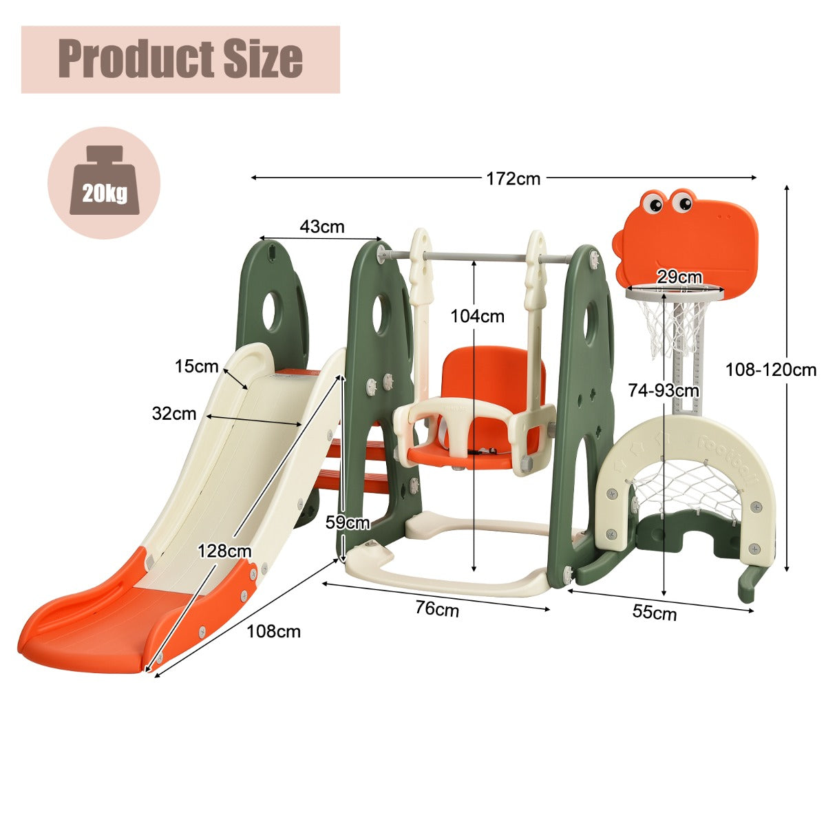 NNECW 6 in 1 Climber Slide Playset with Basketball Hoop for Kids-3