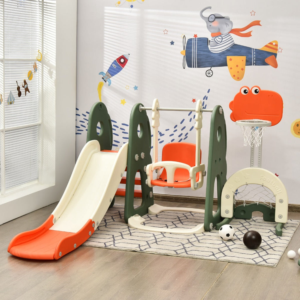 NNECW 6 in 1 Climber Slide Playset with Basketball Hoop for Kids-0
