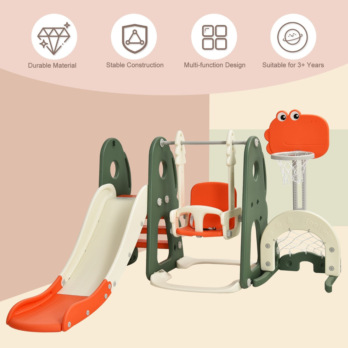 NNECW 6 in 1 Climber Slide Playset with Basketball Hoop for Kids-2