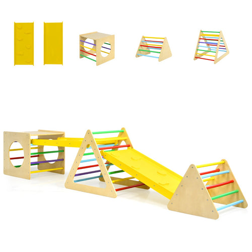 NNECW 5 in 1 Montessori Climbing Triangle & Cube  with Slide Board for Kids-1