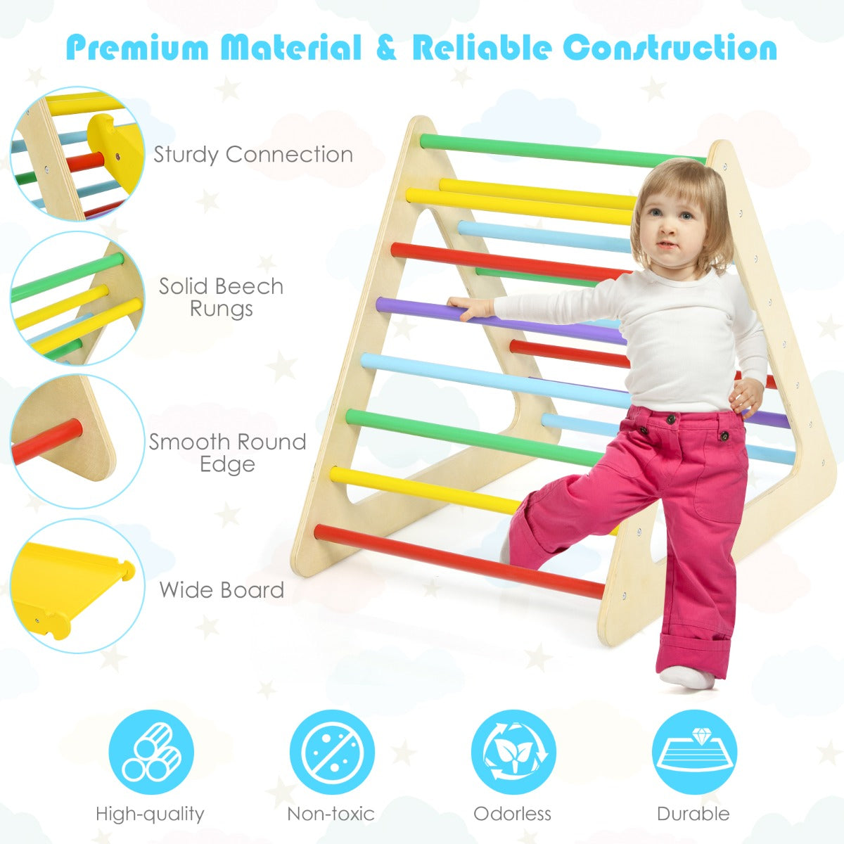 NNECW 5 in 1 Montessori Climbing Triangle & Cube  with Slide Board for Kids-4