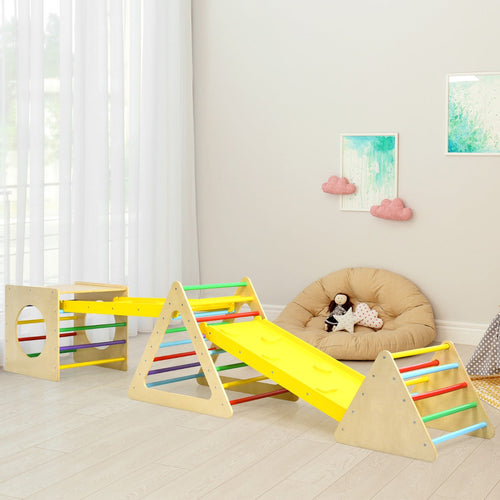 NNECW 5 in 1 Montessori Climbing Triangle & Cube  with Slide Board for Kids-0