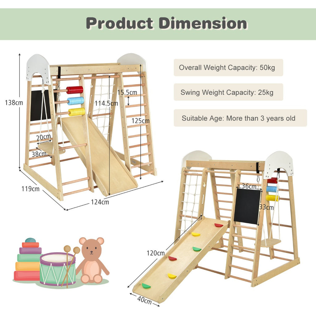 NNECW 8-in-1 Wooden Climbing Playset with Slide and Drawing Board-3